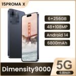 15 ProMa x Smartphone, 6+256GB Unlocked Phone, Android 13.0, 48+108MP Zoom Camera, Mobile Phone with Build-in Pen,Long Battery Life 6800mAh, Dual SIM, 6.7“ HD Screen,5G/4G (Blue Titanium) - Image 2