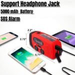 18500mWh/5000mAh Hand Crank Emergency Weather Radio, AM FM NOAA Solar Radio with Led Flashlight and Earphone Jack, Charger for Smartphone, Self Powered Radios with SOS Alarm - Image 3