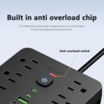 6 FT Flat Plug Surge Protector Power Strip,11 Multiple AC Outlets with 6 USB Ports (2 USB C), 6 Feet Extension Cord, 1250W/10A, One Touch Switch Button, 17 in 1 Compact powerstrip - Image 5