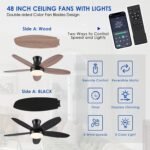 48 Inch Ceiling Fan with Light, Black Flush mount Ceiling Fan with Remote and APP Control, Dimmable and 6 Wind Speed, Modern Low Profile Fan Light for Bedroom, Covered Outdoor - Image 5