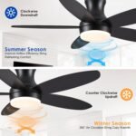 48 Inch Ceiling Fan with Light, Black Flush mount Ceiling Fan with Remote and APP Control, Dimmable and 6 Wind Speed, Modern Low Profile Fan Light for Bedroom, Covered Outdoor - Image 7