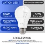 24 Pack A19 LED Light Bulb Daylight 5000K LED Bulbs, 60 Watt Equivalent, Efficient 8.5 Watt, 800 Lumens, E26 Medium Base, Non-Dimmable, ETL/UL Listed - Image 3