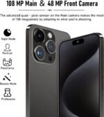 A15 Pro Max Unlocked Cell Phones, 8+256GB Storage Phone, Android 14.0 Smartphone, Support Dual SIM Dual Standby | Face Recognition | 6.8" HD Display | 6800mAh Ultra Long Life Battery -Black - Image 3