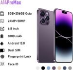 A14 Promax Unlocked 5G Android Phone Android 13 Mobile Phones with 6.8" FHD Screen Smartphone 50MP+24MP 6800 mAh Dual SIM Face ID Snapdragon 8cen2 Unlocked Cell Phones(Purple) - Image 3