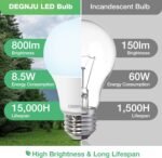 A19 LED Light Bulbs, 60 Watt Equivalent LED Bulbs, Daylight 5000K, 800 Lumens, E26 Standard Base, Non-Dimmable, 8.5W Warm White LED Bulbs for Bedroom Living Room,3 Pack - Image 2