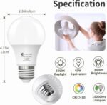 A19 LED Light Bulbs,60 Watt Equivalent Daylight 5000K with E26 Base,Efficient 9W,800 Lumens Non-Dimmable LED Bulbs,15000 Hours, Ideal for Bedroom Living Room, 4-Packs - Image 2