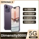 15 ProMa x Smartphone, 6+256GB Unlocked Phone, Android 13.0, 48+108MP Zoom Camera, Mobile Phone with Build-in Pen,Long Battery Life 6800mAh, Dual SIM, 6.7“ HD Screen,5G/4G (Purple) - Image 2