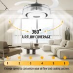 42 Inch Modern Retractable Ceiling Fan with Lights and Smart Remote,LED Fandelier Ceiling Fan with Light 6 Speed Bluetooth Speaker RGB Chandelier Ceiling Fans for Bedroom Living Room(Chrome) - Image 3