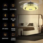 42 Inch Modern Retractable Ceiling Fan with Lights and Smart Remote,LED Fandelier Ceiling Fan with Light 6 Speed Bluetooth Speaker RGB Chandelier Ceiling Fans for Bedroom Living Room(Chrome) - Image 4