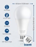 300W Equivalent LED Light Bulb, 4060LM Super Bright A23 LED Bulb, Daylight 5000K, 33W Energy Saving, E26 Medium Base, 120V for Garage, Warehouse, Shop, Supermarket, Non-Dimmable, 2 Pack - Image 4