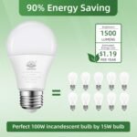 A19 LED Light Bulb, 100 Watt Equivalent LED Bulbs, 5000K Daylight White, 1500 Lumens, Standard E26 Base, Non-Dimmable 15W Super Bright Light Bulbs for Home, Office Lamp, ETL Listed(4-Pack) - Image 3