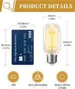 4 Pack LED Edison Bulbs, 4W Edison Light Bulbs, Antique LED Filament Bulbs 40W Equivalent, E26 Base, T45 LED Bulb with Clear Glass, Warm White 2700K, Non Dimmable, Great for Home, Bedroom, Office - Image 4