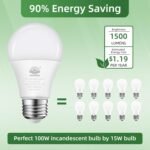 A19 LED Light Bulb, 100 Watt Equivalent LED Bulbs, 4000K Neutral White, 1500 Lumens, Standard E26 Base, Non-Dimmable, 15W Super Bright Light Bulbs for Home, Office Lamp, ETL Listed(4-Pack) - Image 3