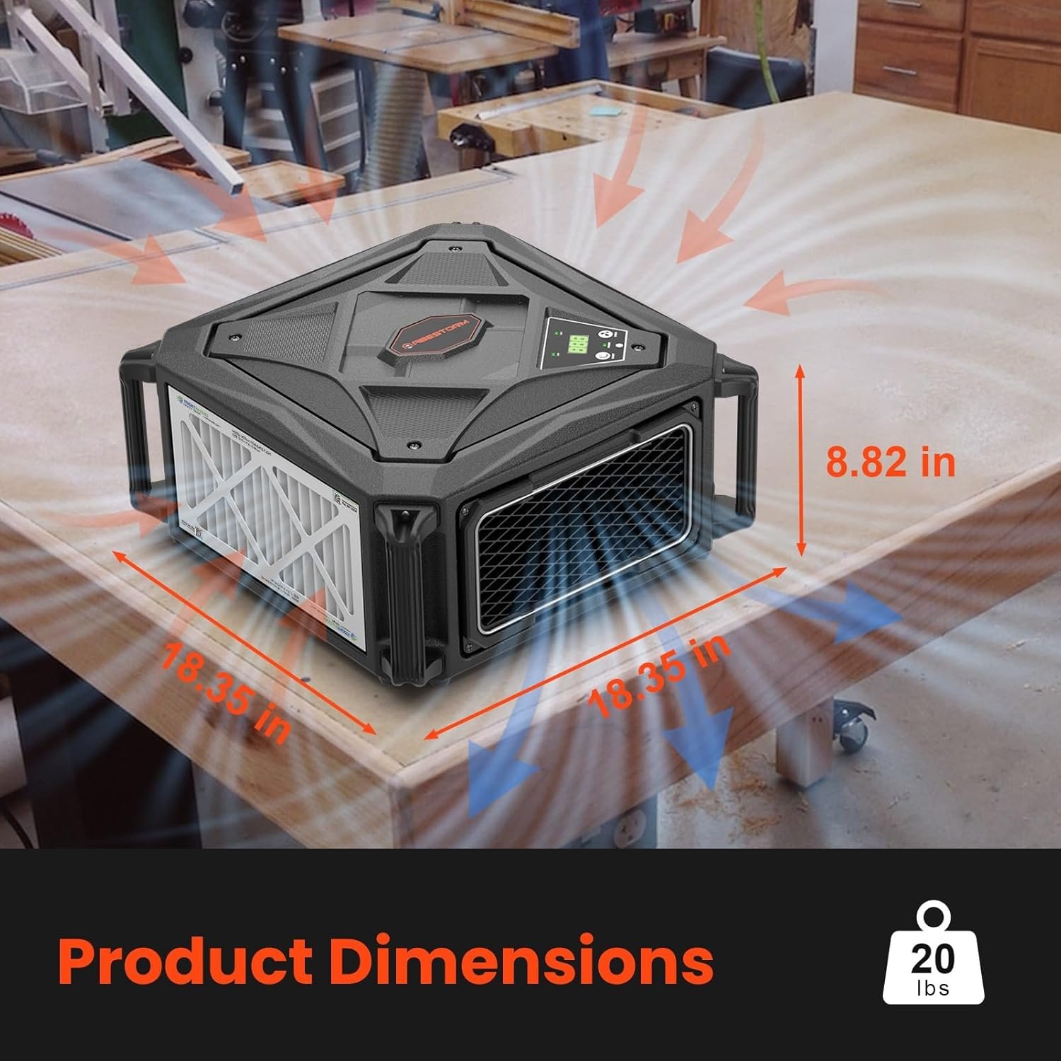 Abestorm Air Filtration System with 3-side Air Intake, High Airflow Workshop Dust Collector with Remote Control, Ideal for Woodworking Shops and Home Studios, Timer, and 2-speed Adjustment - Image 4