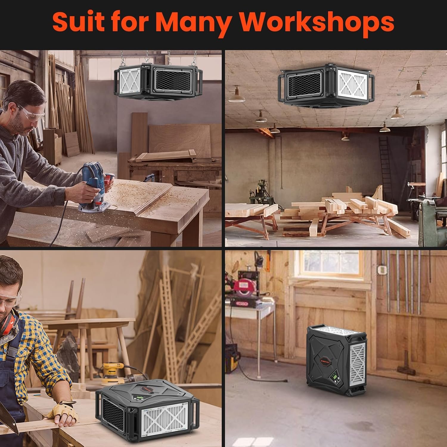 Abestorm Air Filtration System with 3-side Air Intake, High Airflow Workshop Dust Collector with Remote Control, Ideal for Woodworking Shops and Home Studios, Timer, and 2-speed Adjustment - Image 5