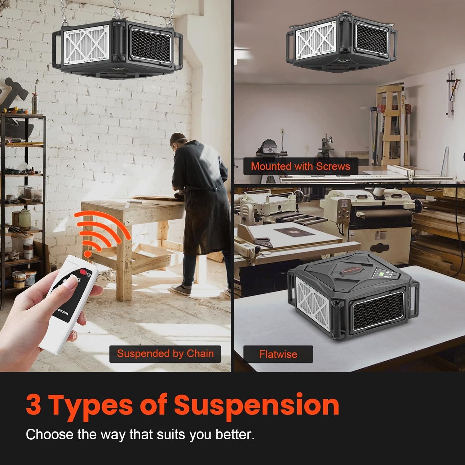 Abestorm Air Filtration System with 3-side Air Intake, High Airflow Workshop Dust Collector with Remote Control, Ideal for Woodworking Shops and Home Studios, Timer, and 2-speed Adjustment - Image 6