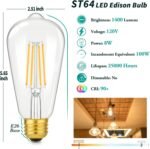 4-Pack Vintage 8W ST64 LED Edison Light Bulbs 100W Equivalent, 1400LM E26 Light Bulbs, 2700K Warm White, Antique Filament LED Bulbs, CRI 90+, Clear Glass, Great Bulb for Home, Bedroom, Non-Dimmable - Image 3