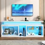 71" LED TV Stand with Power Outlet,60-Colors LED Lights For 65 70 80 in TV,High Gloss Gaming Entertainment Center w/Adjustable Shelves,White TV Console with Modern Design for Living Room Bedroom - Image 8