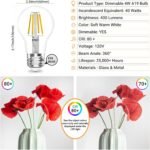 A19 E26 Base Dimmable Edison LED Bulb, 4W(40 Watt Equivalent) Stepless Dimming Light Bulbs 400lm, 3000K Soft Warm White, Vintage Clear Glass LED Filament Bulb for Home, Wall Sconce, Chandelier, 6 Pack - Image 3
