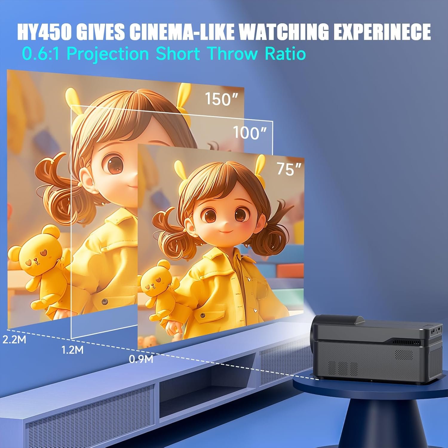 [Electric Focus] Smart Projector 4K Support 700 ANSI, Mini Projector with Wifi and Bluetooth, Ultra Short Throw, Built-in Android 13, Auto Correction Proyector for Home Theater/Outdoor HY450NTV - Image 4