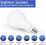 23W Super Bright LED Bulb, A21 Dimmable LED Light Bulb, Stable Heat Dissipation, 2,5000 Hour Lifespan, 3000 High Lumen, 150-200 Watt Equivalent, 5000K Daylight, E26 Porch Light Bulb, 4-Pack - Image 2