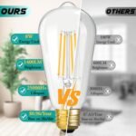4-Pack Vintage 8W ST64 LED Edison Light Bulbs 100W Equivalent, 1400LM E26 Light Bulbs, 2700K Warm White, Antique Filament LED Bulbs, CRI 90+, Clear Glass, Great Bulb for Home, Bedroom, Non-Dimmable - Image 2