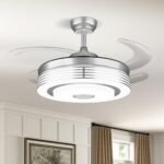 42 Inch Modern Retractable Ceiling Fan with Lights and Smart Remote,LED Fandelier Ceiling Fan with Light 6 Speed Bluetooth Speaker RGB Chandelier Ceiling Fans for Bedroom Living Room(Chrome) - Image 2