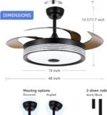 48 inch Ceiling Fan with Lights and Remote Control, 6Speed Dimmable Fandelier, Smart Modern Retractable Ceiling Fan Light with Bluetooth Speaker, RGB, Black, Buy one Fan Light get one Free Spare Part - Image 2