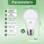 A19 LED Light Bulb, 100 Watt Equivalent LED Bulbs, 5000K Daylight White, 1500 Lumens, Standard E26 Base, Non-Dimmable 15W Super Bright Light Bulbs for Home, Office Lamp, ETL Listed(4-Pack) - Image 2