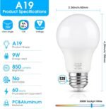 A19 LED Light Bulb, 60 Watt Equivalent LED Bulb, Daylight White 5000K, 850 Lumen, E26 Base, Non-Dimmable, 9W Bright White LED Bulb, 12-Pack - Image 2