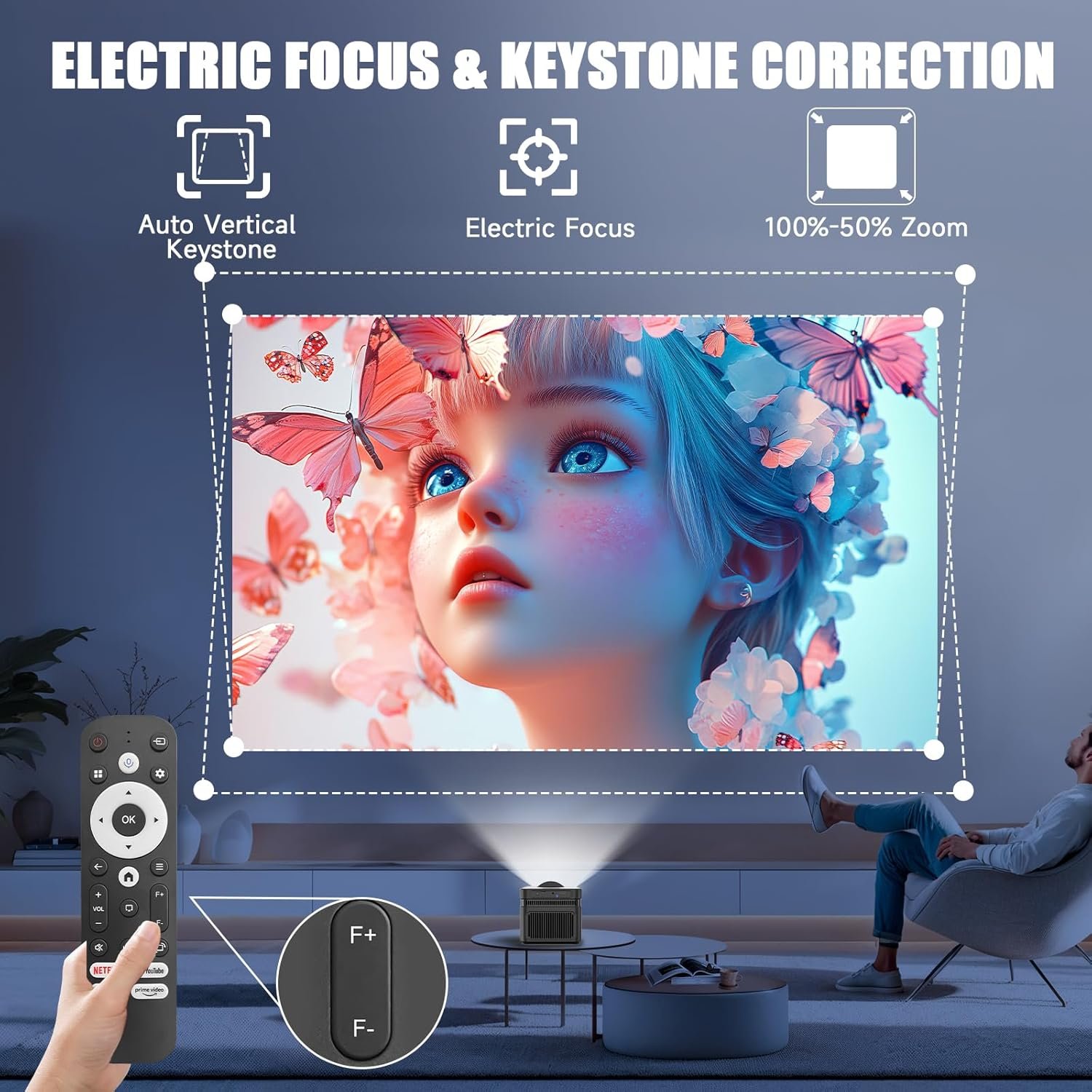 [Electric Focus] Smart Projector 4K Support 700 ANSI, Mini Projector with Wifi and Bluetooth, Ultra Short Throw, Built-in Android 13, Auto Correction Proyector for Home Theater/Outdoor HY450NTV - Image 2