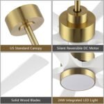 52" Modern Ceiling Fan with Lights and Remote Control, 5 Solid Wood Blades 6-Speed Noiseless Reversible DC Motor, Ceiling Fan for Bedroom Dinning Living Room, Gold Finish with White Blade - Image 4