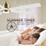 52" Modern Ceiling Fan with Lights and Remote Control, 5 Solid Wood Blades 6-Speed Noiseless Reversible DC Motor, Ceiling Fan for Bedroom Dinning Living Room, Gold Finish with White Blade - Image 5
