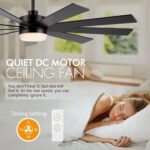 72" Ceiling Fan with Light Black, 6-Speed Remote Control, Reversible DC Motor, Modern 9 Blades with 4.5"/12"/24" Downrods for Home or Commercial, Living Room/Restaurant - Image 6