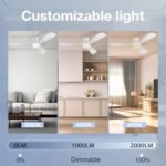 52in Smart Low Profile Ceiling Fans with Lights Remote,Quiet DC Motor,Outdoor Indoor Flush Mount Ceiling Fan,Control with WIFI Alexa App,Dimmable,6-speed,3 White Wood blades,for Modern Bedroom Patio - Image 3