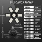 2 Pack Garage Light, 200W 20000LM 6500K LED Shop Lights, Garage Lights Ceiling Led with 6+1 Deformable Panels, Screw in E26/E27 Socket Bulb for Warehouse, Workshop, Basement, Barn Lighting - Image 4