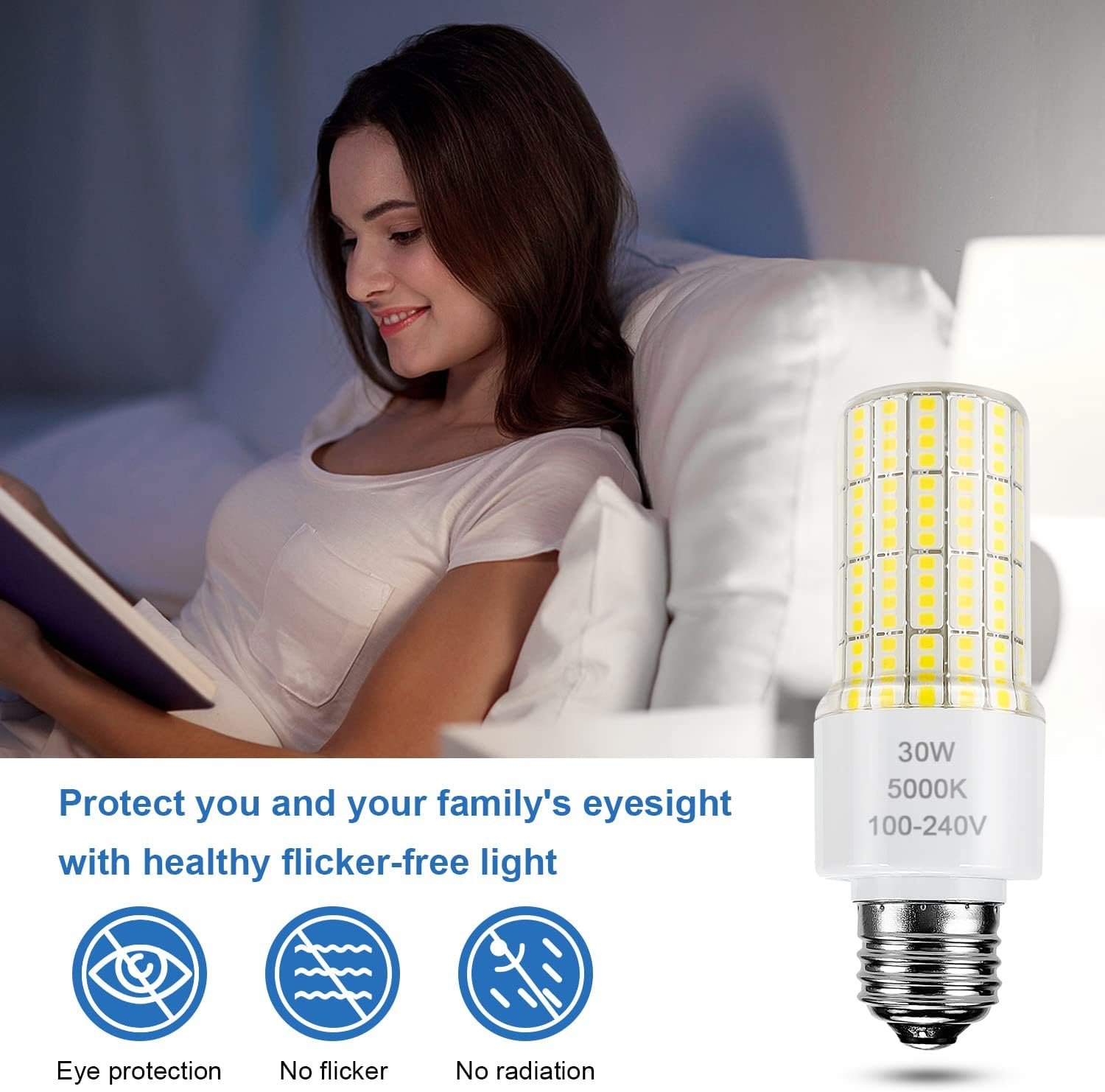 2 Pack Led Light Bulb Equivalent 250w Led bulbs 3750 Lumen 5000K Cool Daylight White 30W Waterproof Led Corn Light bulb E26/E27 Medium Base light bulb for Outdoor Indoor Garage Workshop Backyard - Image 3