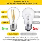 A15 LED Bulbs - Vintage Edison Bulbs, Dimmable, Clear Glass, E26 Medium Base, 6W (60W Equivalent), 2700K Warm White, 700LM, for Ceiling Fans, Appliances, Refrigerator Lights - 6 Pack - Image 4