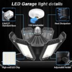 2 Pack Garage Light, 200W 20000LM 6500K LED Shop Lights, Garage Lights Ceiling Led with 6+1 Deformable Panels, Screw in E26/E27 Socket Bulb for Warehouse, Workshop, Basement, Barn Lighting - Image 2