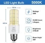 2 Pack Led Light Bulb Equivalent 250w Led bulbs 3750 Lumen 5000K Cool Daylight White 30W Waterproof Led Corn Light bulb E26/E27 Medium Base light bulb for Outdoor Indoor Garage Workshop Backyard - Image 2