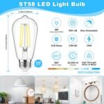 4-Pack Vintage Edison LED Bulbs, 60W Equivalent, 850LM 6W Edison Light Bulb Daylight White 5000K, ST58 LED Filament Bulb E26 Base, Non-Dimmable - Image 2