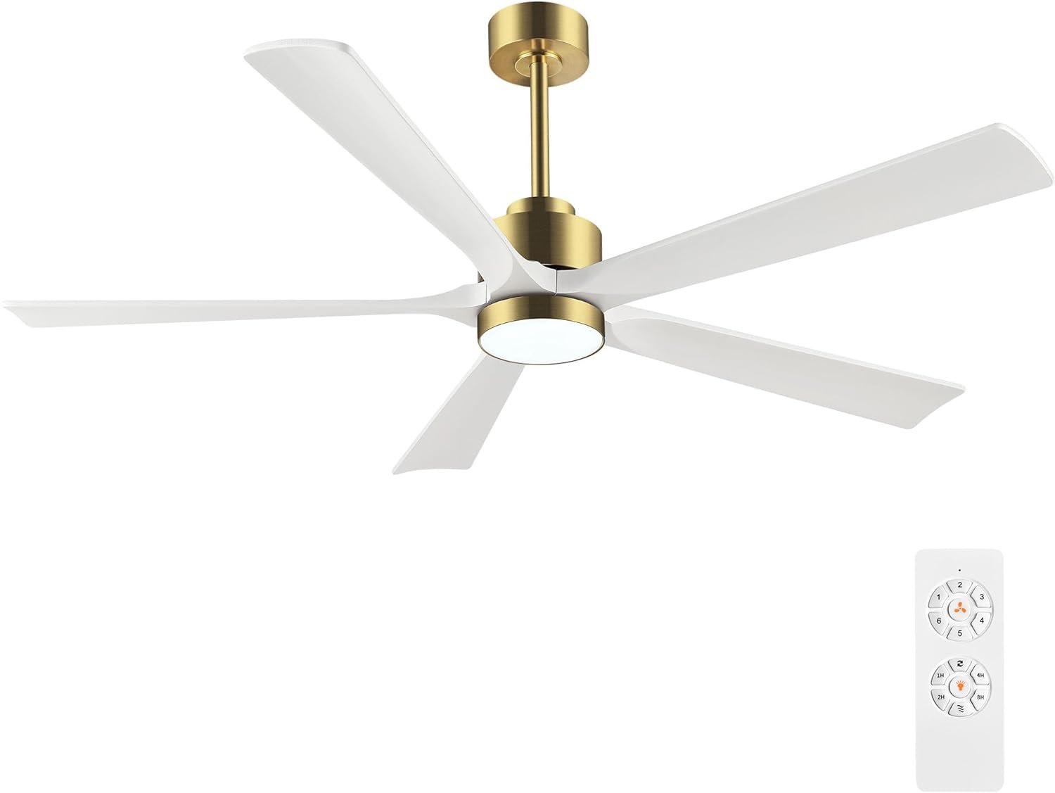 52″ Modern Ceiling Fan with Lights and Remote Control, 5 Solid Wood Blades 6-Speed Noiseless Reversible DC Motor, Ceiling Fan for Bedroom Dinning Living Room, Gold Finish with White Blade 52″ Modern Ceiling Fan with Lights and Remote Control, 5 Solid Wood Blades 6-Speed Noiseless Reversible DC Motor, Ceiling Fan for Bedroom Dinning Living Room, Gold Finish with White Blade