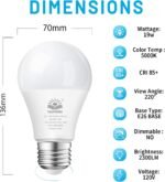 A21 LED Light Bulb, 150 Watt Equivalent LED Bulbs, 19W 5000K Daylight, 2300 Lumens, Non-Dimmable, E26 Base, Super Bright Light Bulb Indoor, Energy Efficient ETL Listed, 4-Pack - Image 2