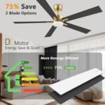 60 Inch Smart Ceiling Fan with Lights Remote,Control via Voice Alexa Google App Wifi,Silent DC Motor,Dimmable,Outdoor Indoor Modern Ceiling Fans for Large Bedroom Living Room Patio,Gold White Black - Image 4