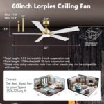 60 Inch Smart Ceiling Fan with Lights Remote,Control via Voice Alexa Google App Wifi,Silent DC Motor,Dimmable,Outdoor Indoor Modern Ceiling Fans for Large Bedroom Living Room Patio,Gold White Black - Image 7