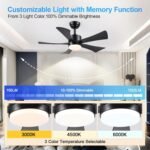 42 inch Ceiling Fans with Lights, Modern Black Ceiling Fan with Remote Control App, DC Motor Quiet, 3CCT Dimmable Memory, Led Sloped Flat Ceiling Fan with Light for Bedroom Indoor&Outdoor Patio - Image 5