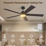 60 Inch Smart Ceiling Fan with Lights Remote,Control via Alexa Google Voice App WiFi,Quiet DC Motor,Dimmable,Outdoor Indoor Modern Ceiling Fans for Large Bedroom Patio Porch,Brown Black Walnut - Image 2