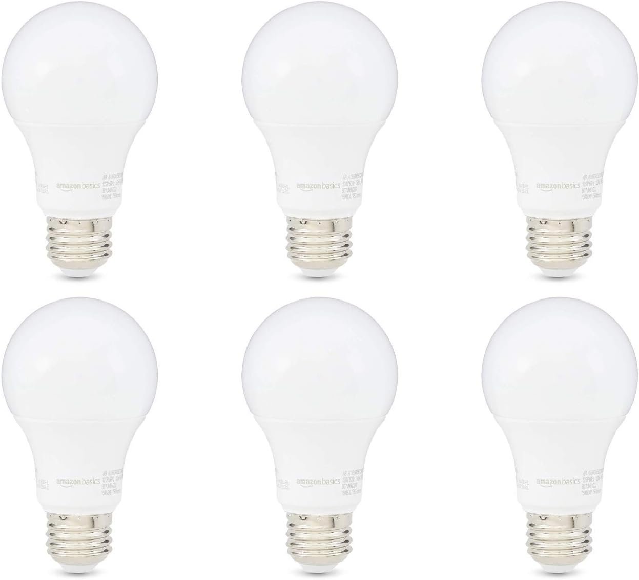 Amazon Basics A19 LED Light Bulb, 60 Watt Equivalent, Energy Efficient 9W, E26 Standard Base, Soft White 2700K, Non-Dimmable, 10,000 Hour Lifetime, 6-Pack Amazon Basics A19 LED Light Bulb, 60 Watt Equivalent, Energy Efficient 9W, E26 Standard Base, Soft White 2700K, Non-Dimmable, 10,000 Hour Lifetime, 6-Pack
